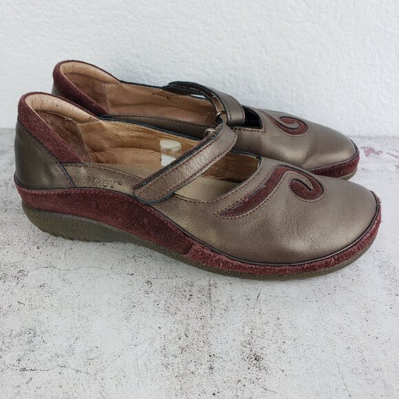 NAOT Israel Leather Comfort Shoes Mary Jane Metallic size 38 Lagenlook Hippie - Picture 6 of 11